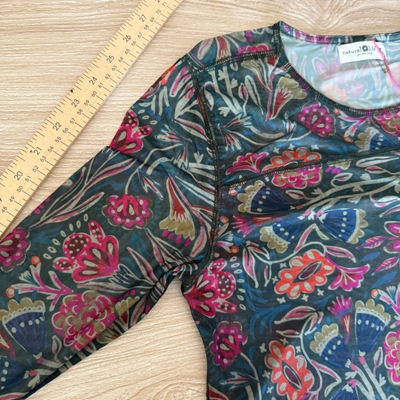 Natiral Life Large NEW Sloane Mesh Sheer Long Sleeve Top Floral Green Spring - Picture 6 of 6